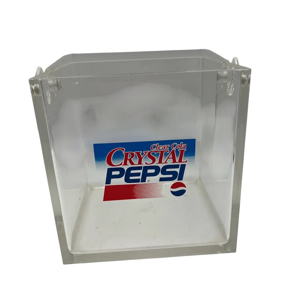 Vtg. Crystal‎ Pepsi Cola Clear Ice Bucket Cooler With Handle Acrylic No Lid READ